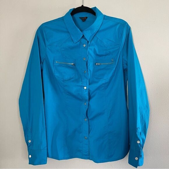 Women’S G by Guess Long Sleeve Button Down Collared Shirt Size Large - Picture 1 of 5